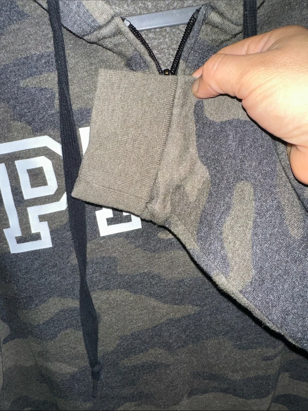 PINK Victoria's Secret Gray Camo Half-Zip Hoodie Sweatshirt